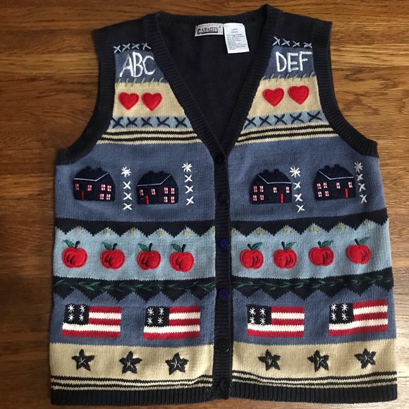 Sweaters - SOLD vintage Teacher sweater vest cardigan L M 90s academia